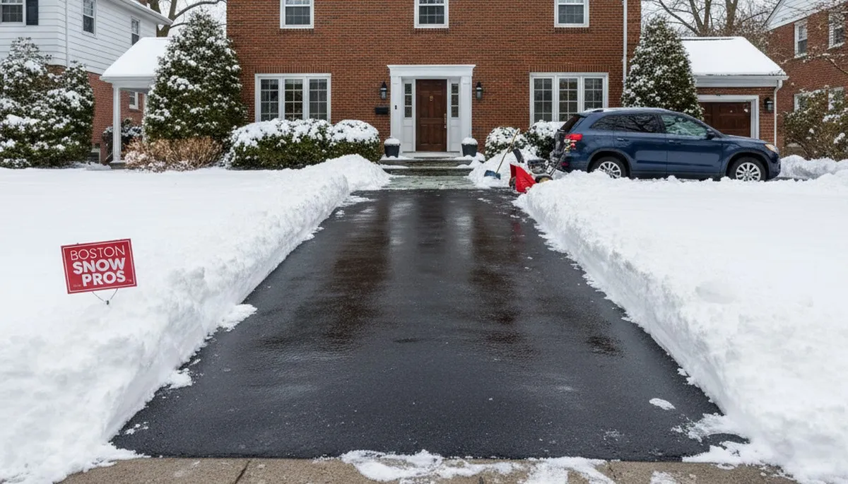 Cleared driveway after professional snow removal by Chop Chop Landscaping in Boston, MA