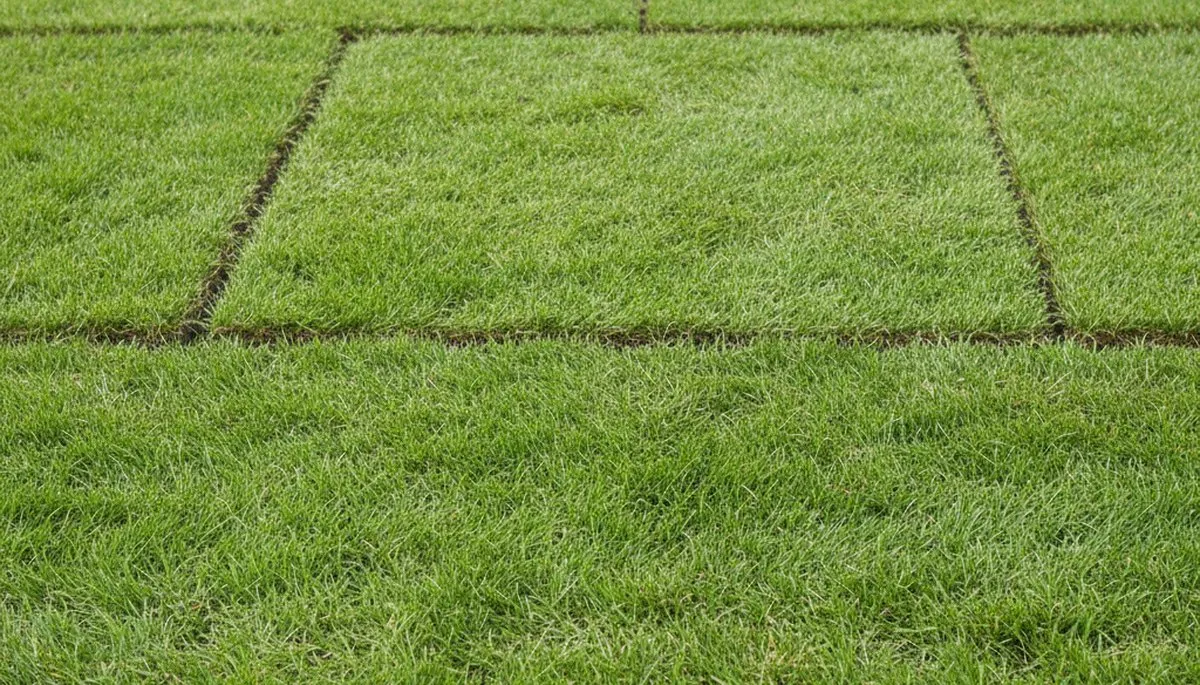 Close-up of seamless sod seams showing expert lawn installation by Boston landscaping pros, MA