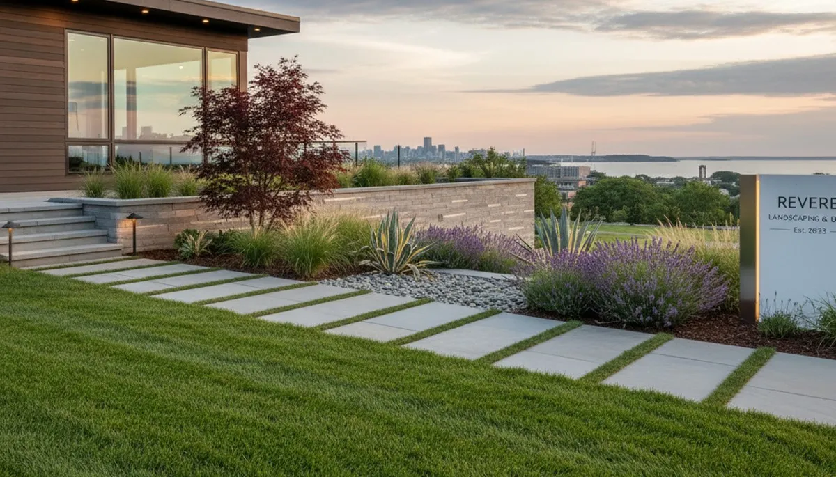 Boston, MA landscaping service team maintaining a residential yard for curb appeal