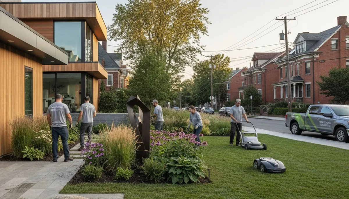 Boston, MA landscaping crew provides professional lawn care and landscape maintenance