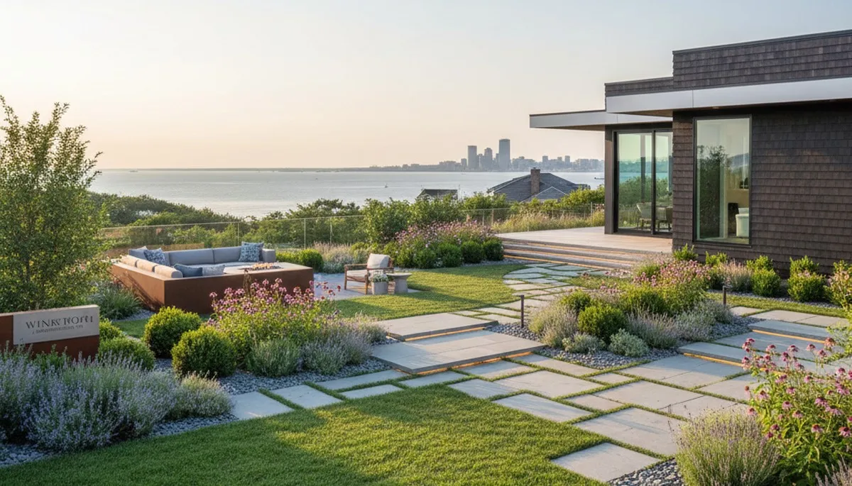 Boston, MA landscaping crew providing professional lawn and garden maintenance services
