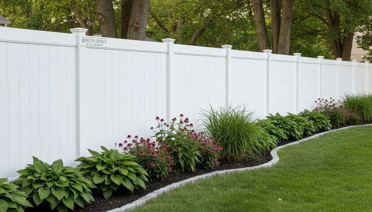 White wooden privacy fence installation by Chop Chop Landscaping in Boston, MA residential yard